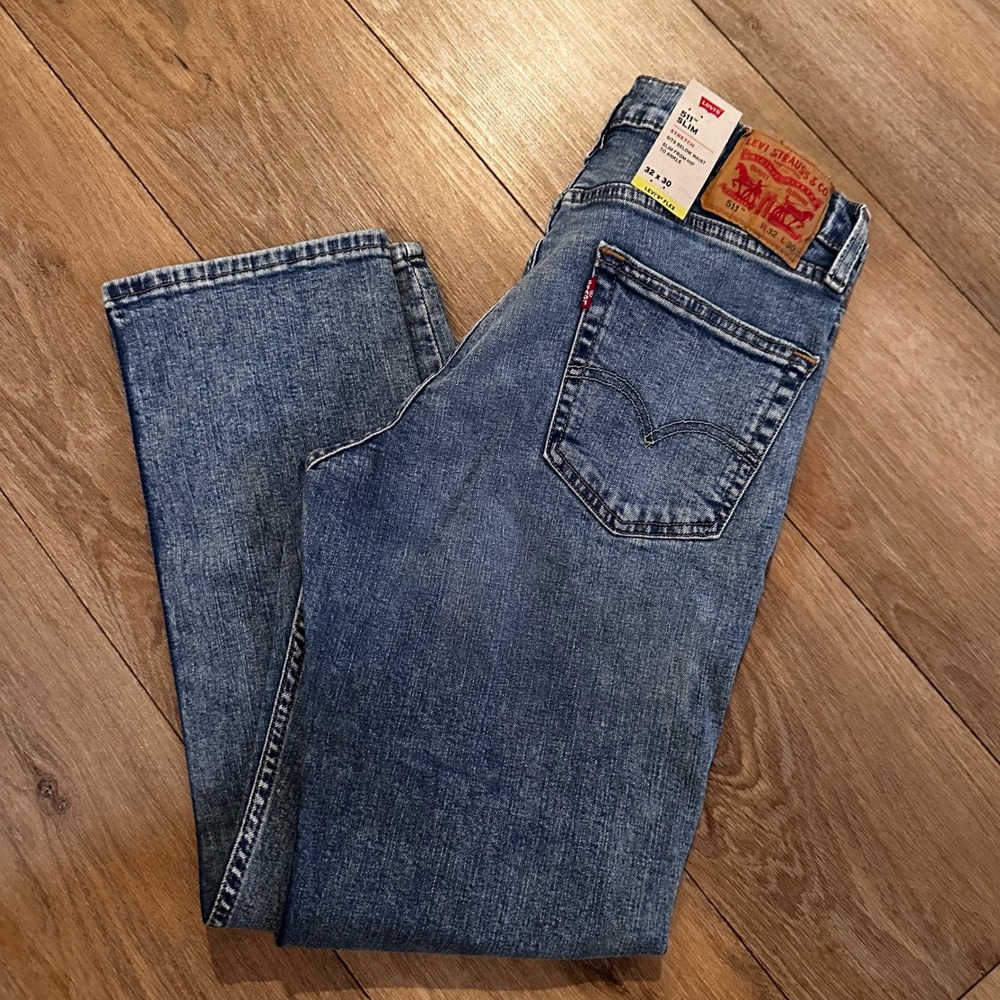 Levis 511 Slim Jeans Mens 32x30 Blue Denim Stretch Levis Flex Medium Wash NWT